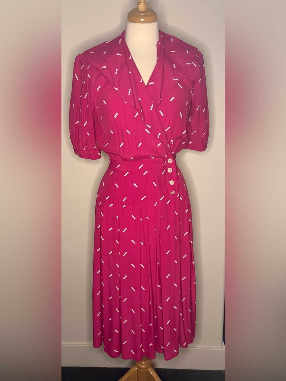 Vintage 80’s Maggie London Petite Jeanene Booker Dark Pink Rayon Midi Dress Size